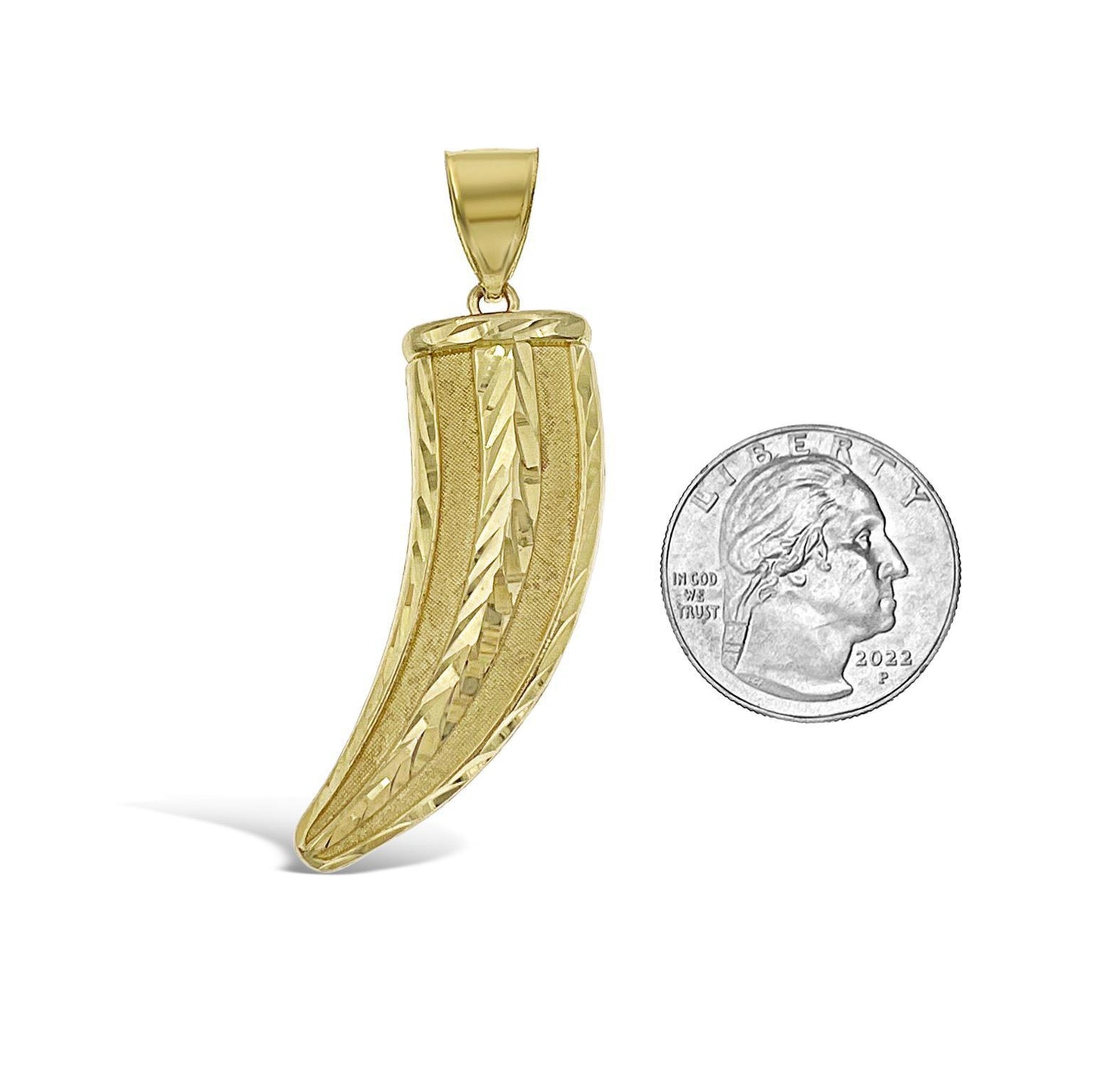 Lucky Horn Pendant real 10k Gold Charm 2"