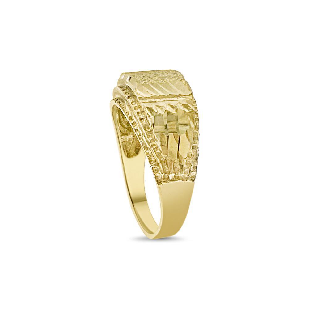 10k Yellow Gold Nugget Mens Signet Pinky Ring Band