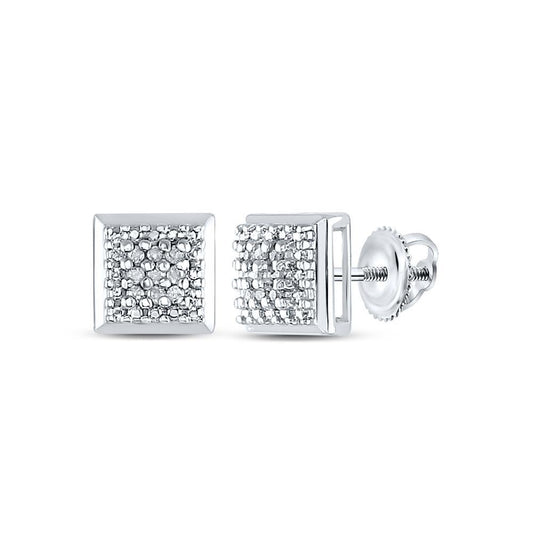 Diamond Square Mens Stud Earrings 925 Sterling Silver Screw Back