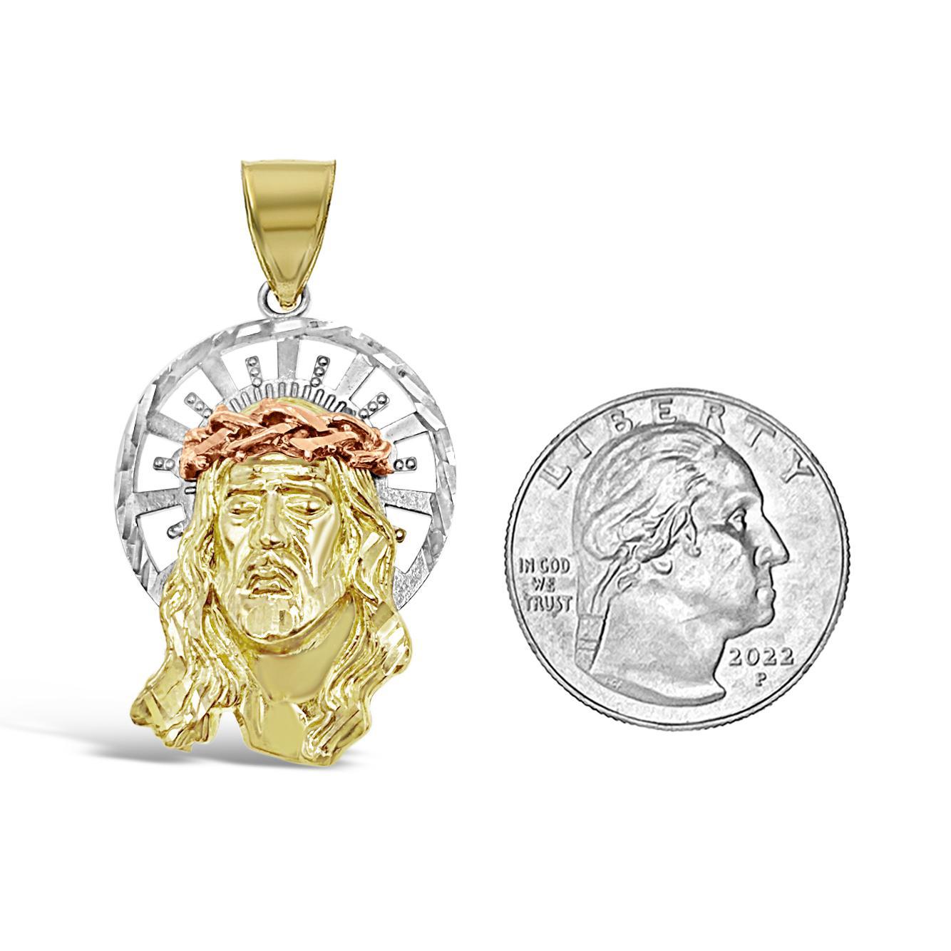 Jesus Head Pendant Mens Charm 10k Yellow White Rose Gold 1.8 inch