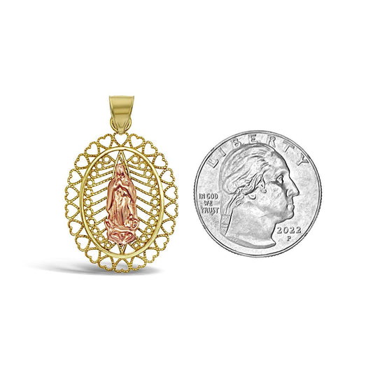 14K Two Tone Gold Virgin Mary Oval Pendant