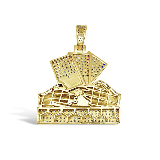 Diamond Poker Casino Money Pendant 10K Yellow Gold