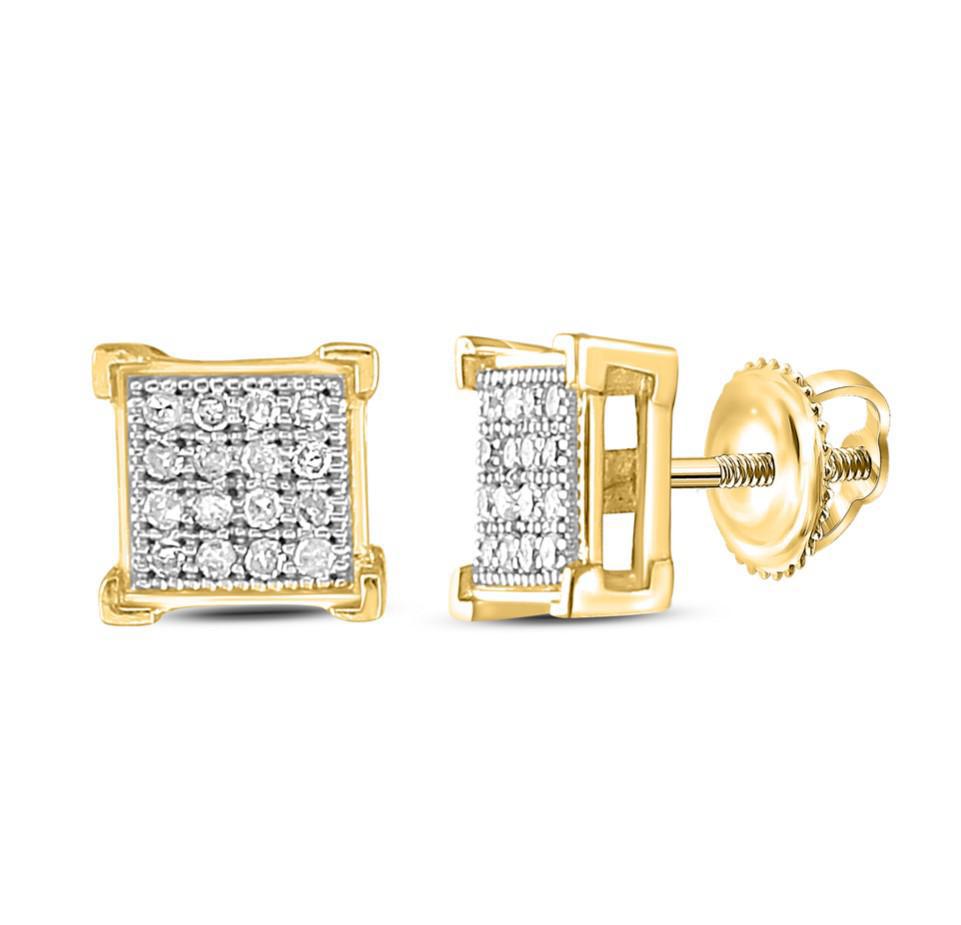 Diamond Square Stud Earrings 10k Yellow Gold Screw Backs