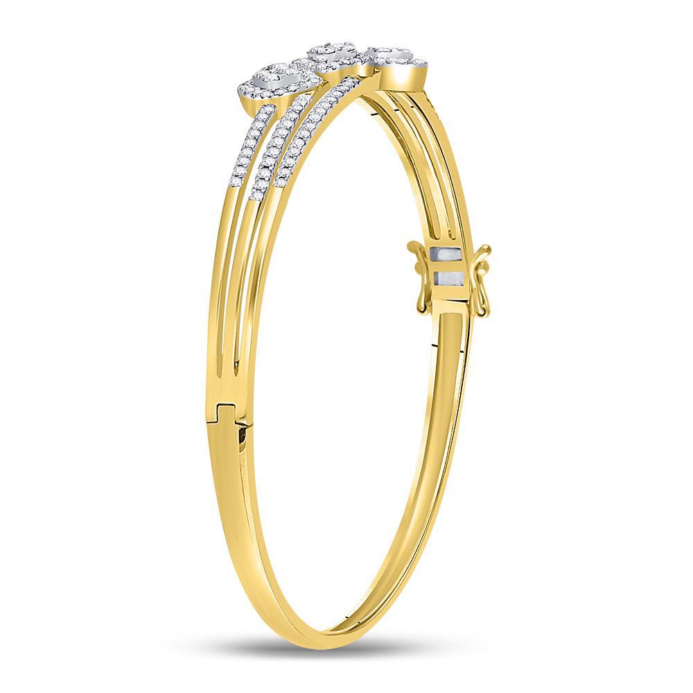 1.25 Ctw Diamond Triple Cluster Womens Hinged Bangle Bracelet 14k Yellow Gold