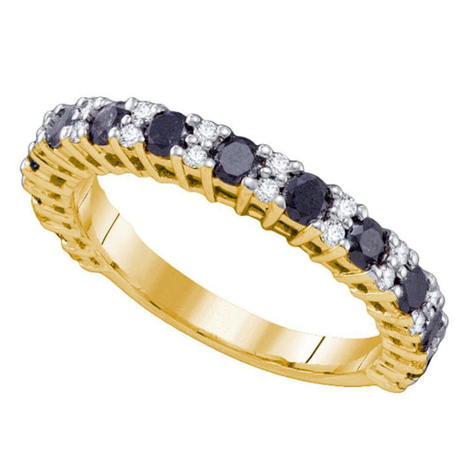 1ctw Black White Diamond Womens Band Ring 10K Yellow Gold Anniversary Gift