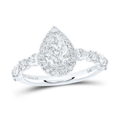 1.90ctw Pear Marquise Diamond Halo Engagement Ring 14k White Gold