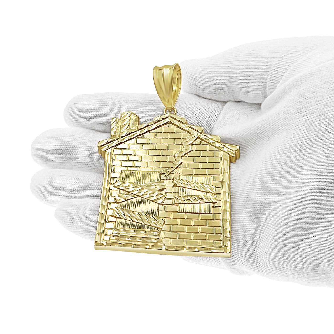 Large Trap House Pendant Real 10k Yellow Gold Charm 3.1"