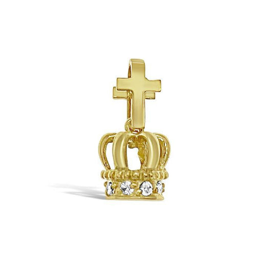 10K Yellow Gold CZ Crown Cross Pendant