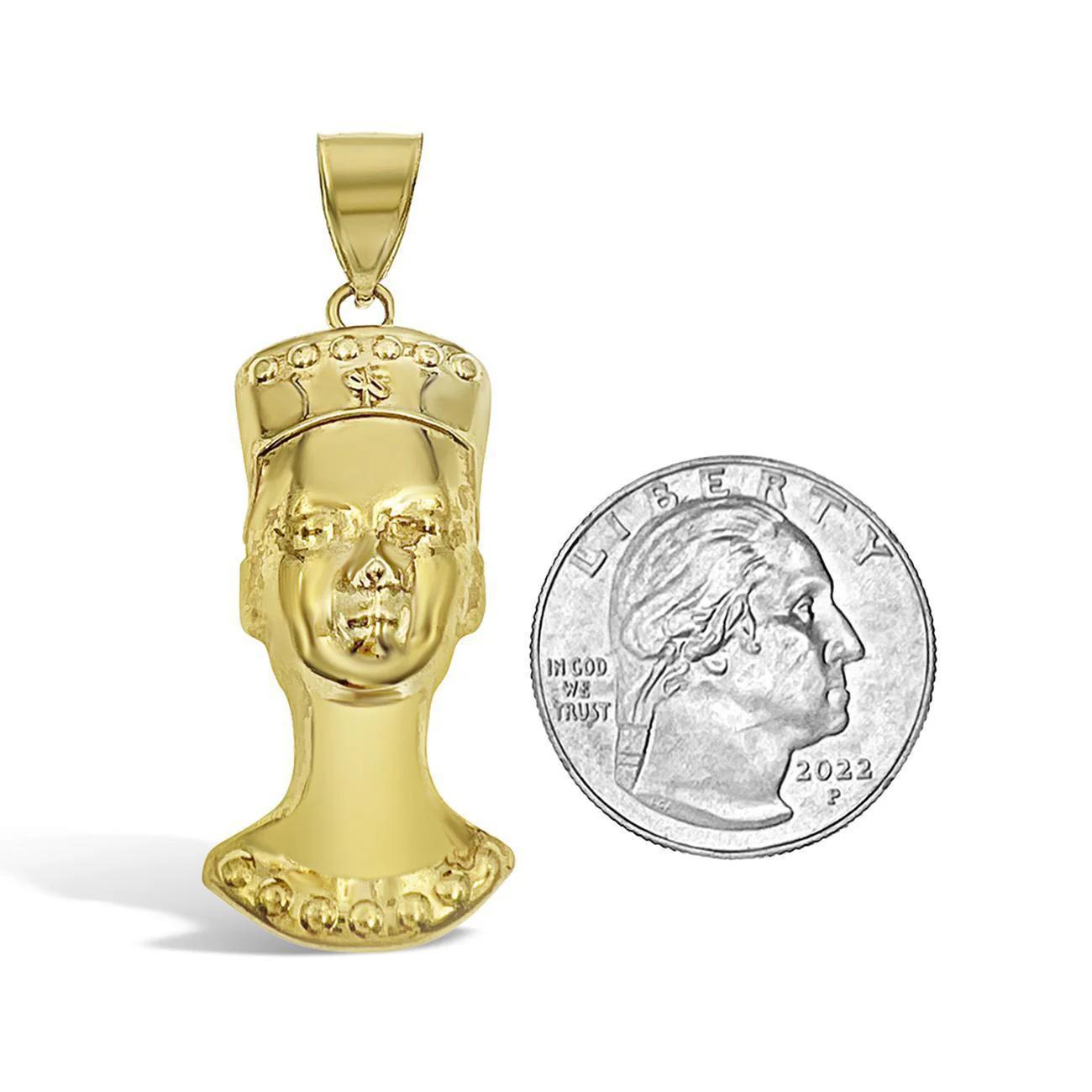 Nefertiti Egyptian Queen Pendant Charm 10k Yellow Gold