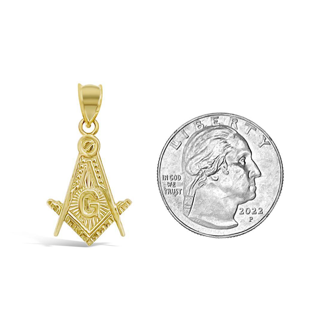 10k Yellow Gold Masonic Pendant Square Compass Charm 1.6"