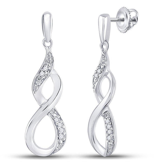 Sterling Silver Womens Round Diamond Infinity Dangle Earrings 1/20 Cttw