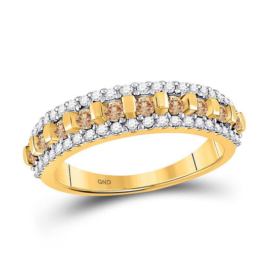 Chocolate Diamond Triple Row Wedding Womens Band Ring 10k Yellow Gold 0.50 Cttw