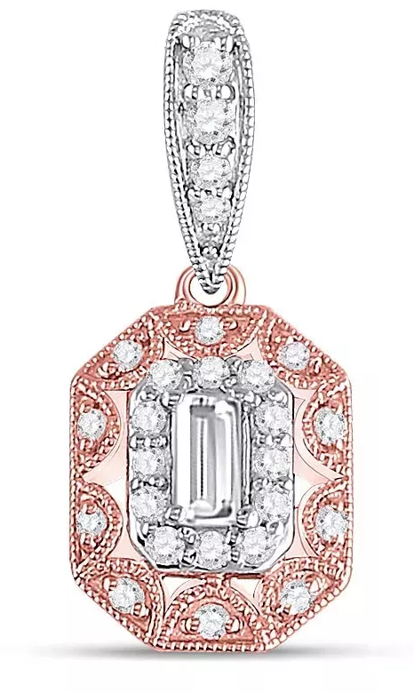 0.40ctw Diamond Emerald Octagon Halo Charm Pendant 14k Gold