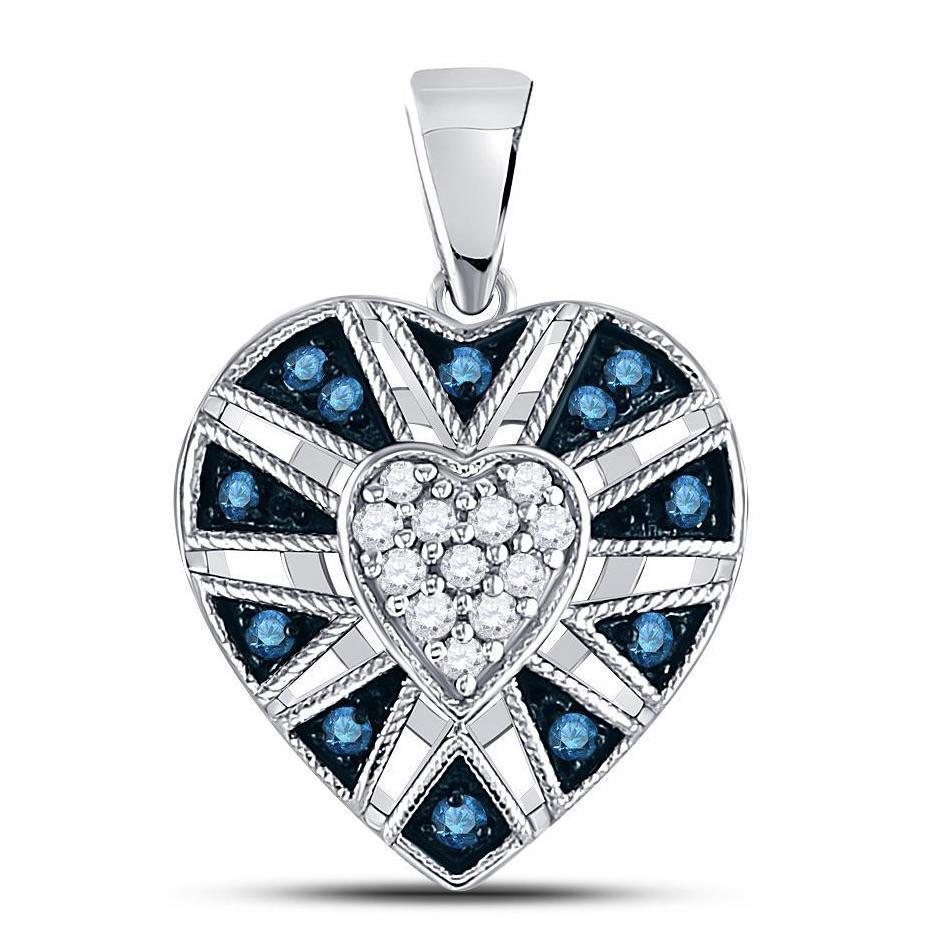 0.25ctw Blue White Diamond Heart Pendant 10K White Gold