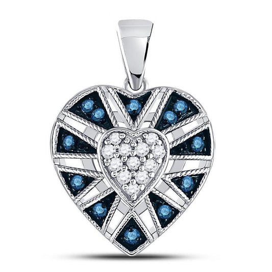 0.25ctw Blue White Diamond Heart Pendant 10K White Gold