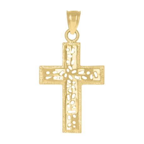 10k Yellow Gold Cross Cut-Out Design Pendant Charm