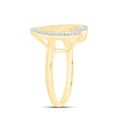 Diamond Initial N Heart Ring 10K Yellow Gold Womens