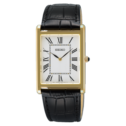 Seiko Essentials Quartz Gold Tone Rectangle Watch SWR104