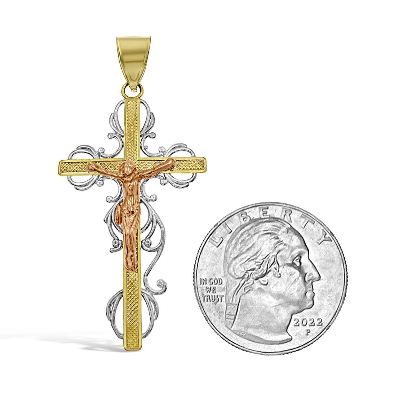 Cross Jesus Crucifix Pendant 10k Yellow White Rose Gold Charm 2 inch