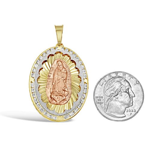 Virgin Mary Guadalupe Pendant 10K Tri Color Gold