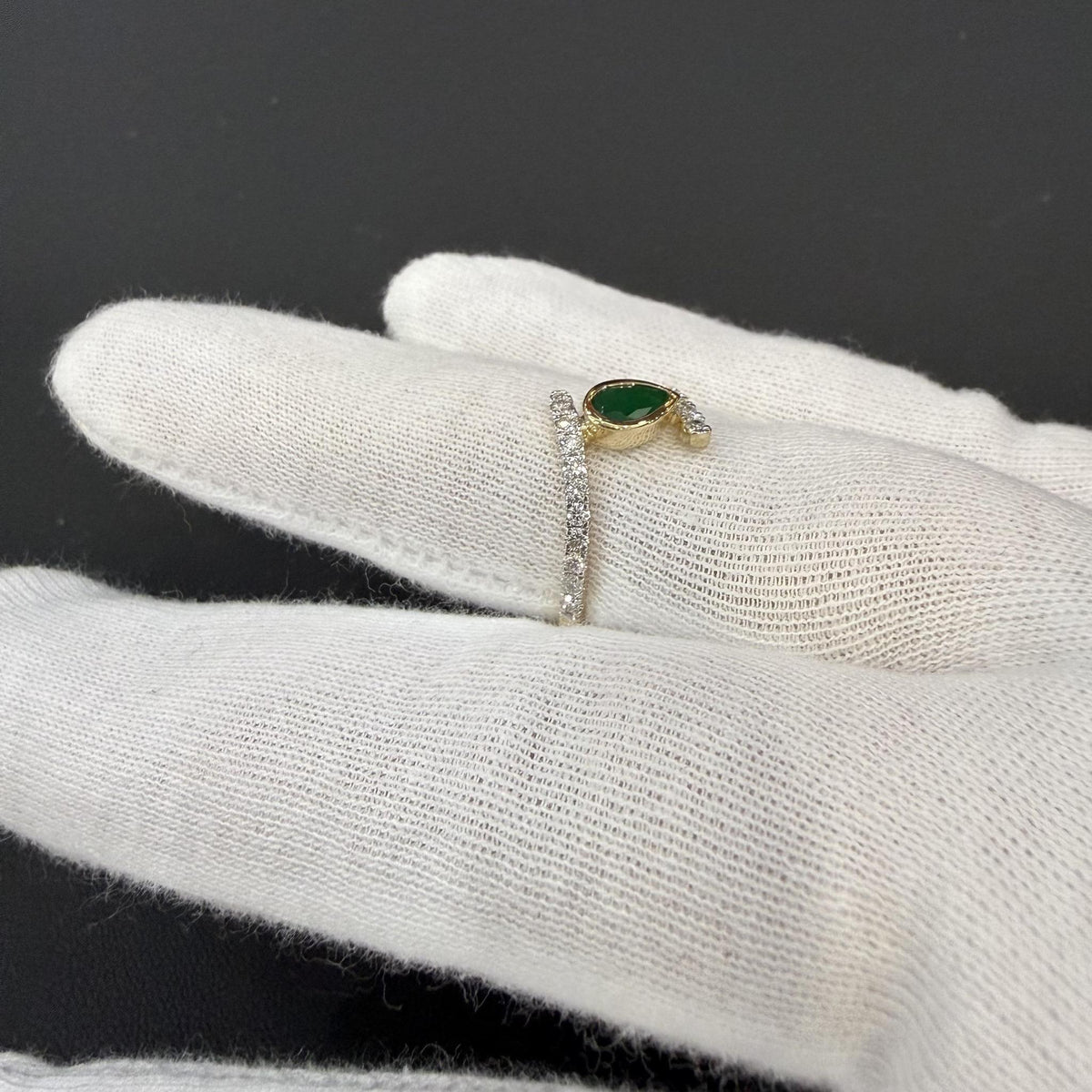 Natural Emerald Pear & Diamond Bypass Ring 14K Yellow Gold