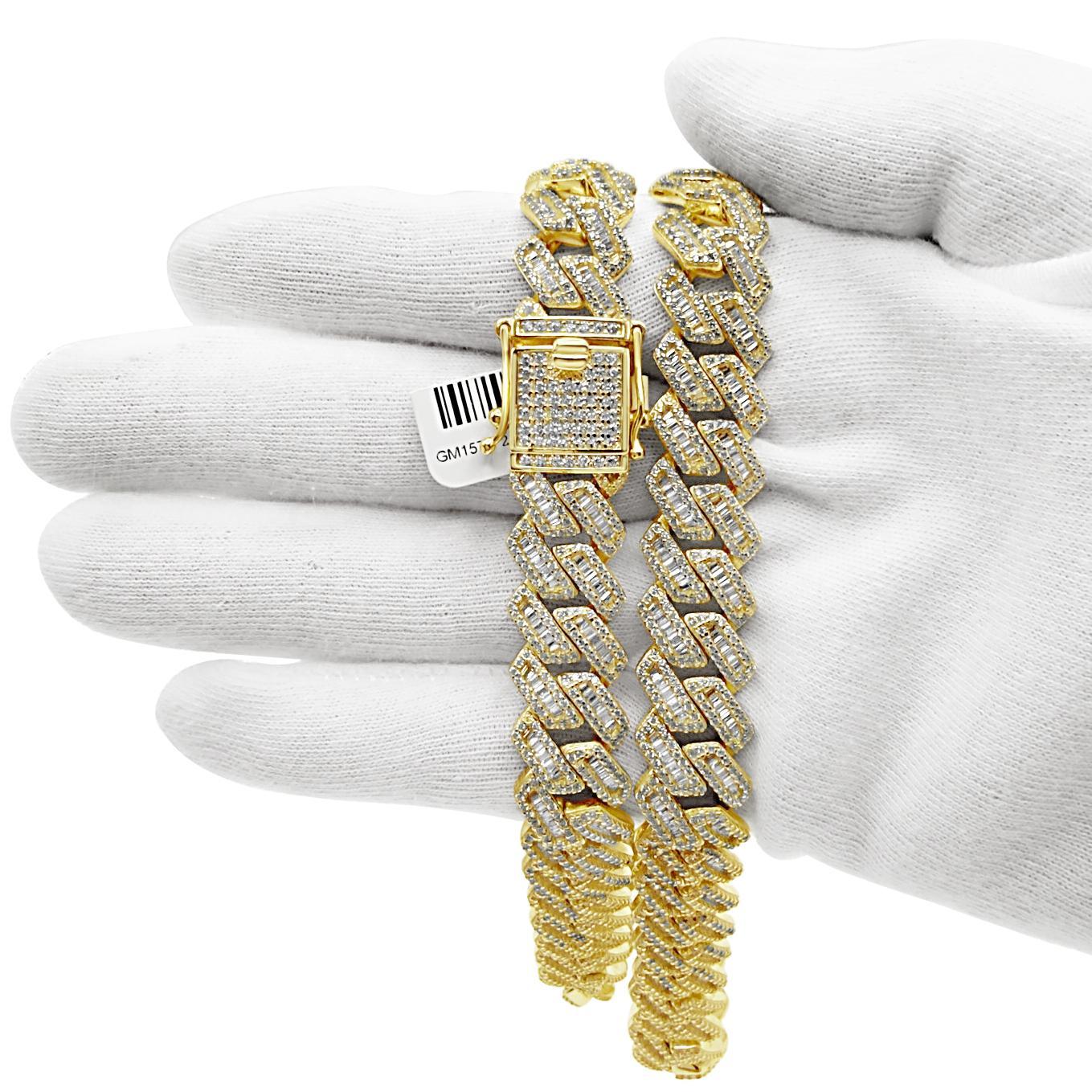 Iced Miami Cuban Link Chain Necklace 13.5mm Gold Plated 925 Sterling Silver