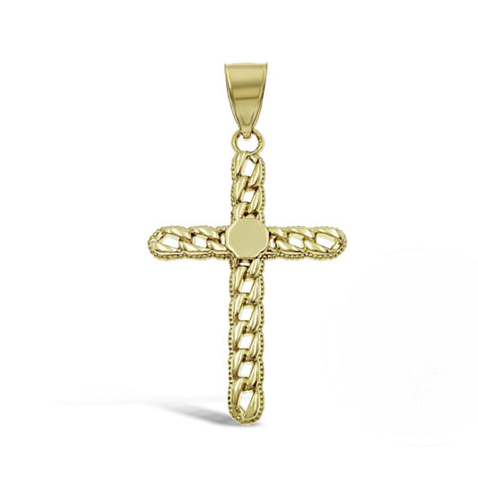 Cross Cuban Link Chain Pendant Charm 10k Yellow Gold 1.9 inch