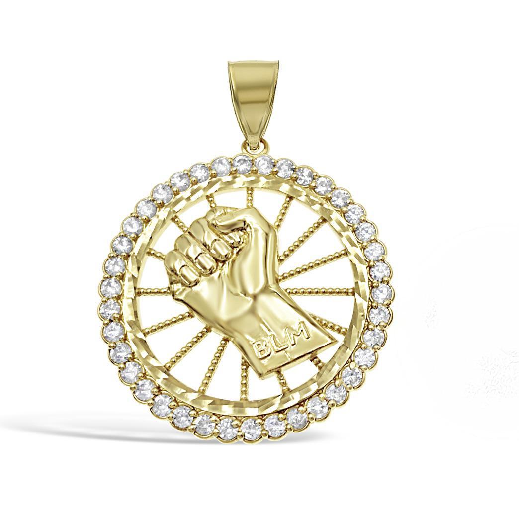 BLM Pendant Black Lives Matter Real 10k Yellow Gold Mens CZ Charm 2 inch