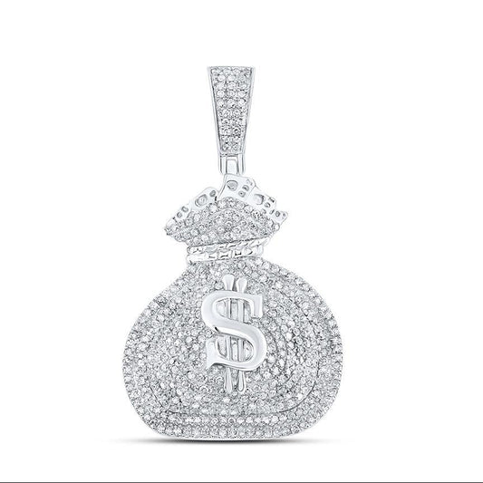 1.16ctw Diamond Money Bag Dollar Pendant 925 Sterling Silver
