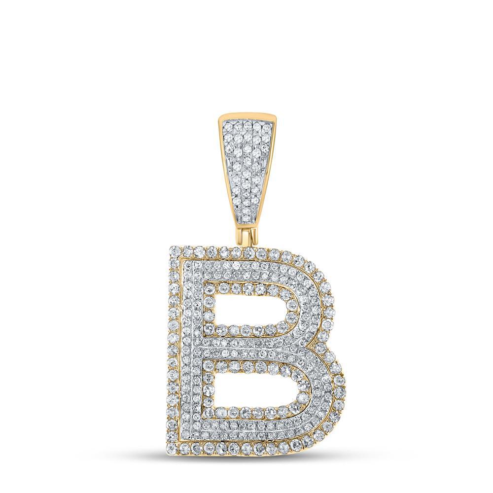 1.01 Ctw Diamond Letter Initial B Pendant Charm 10k Two Tone Gold