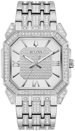 Bulova Octava Crystal Silver tone Mens Octagon Watch 96A285