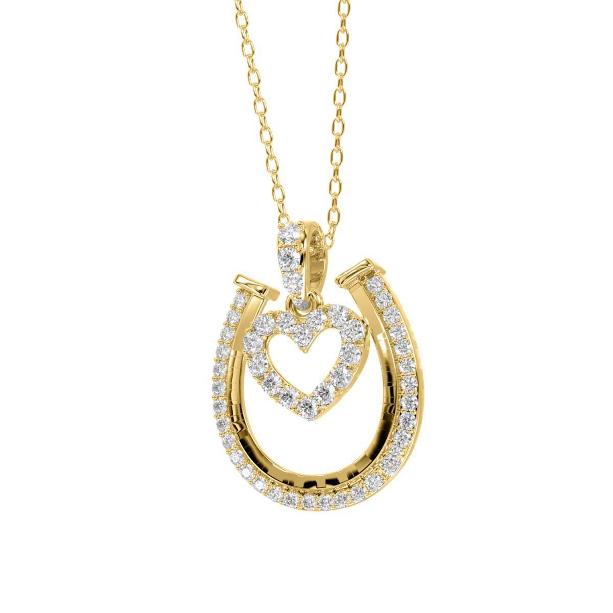 0.25cttw Diamond Horseshoe Heart Pendant Luck Charm 14kt Yellow Gold