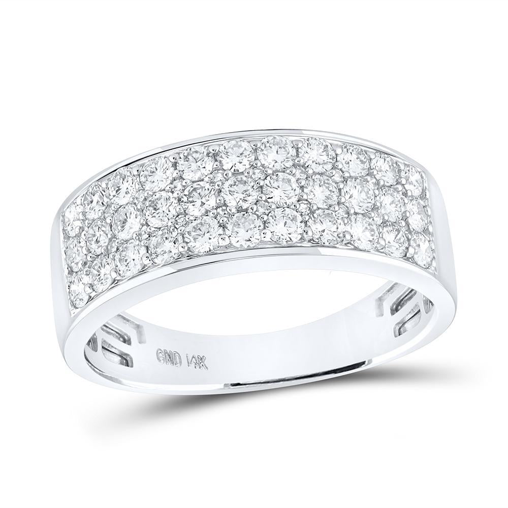 1.4 ctw Diamond Wedding Mens Band 14k White Gold Three Row Ring