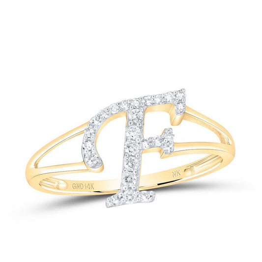 1/6cttw Diamond Initial Letter F Rings 14kt Yellow Gold