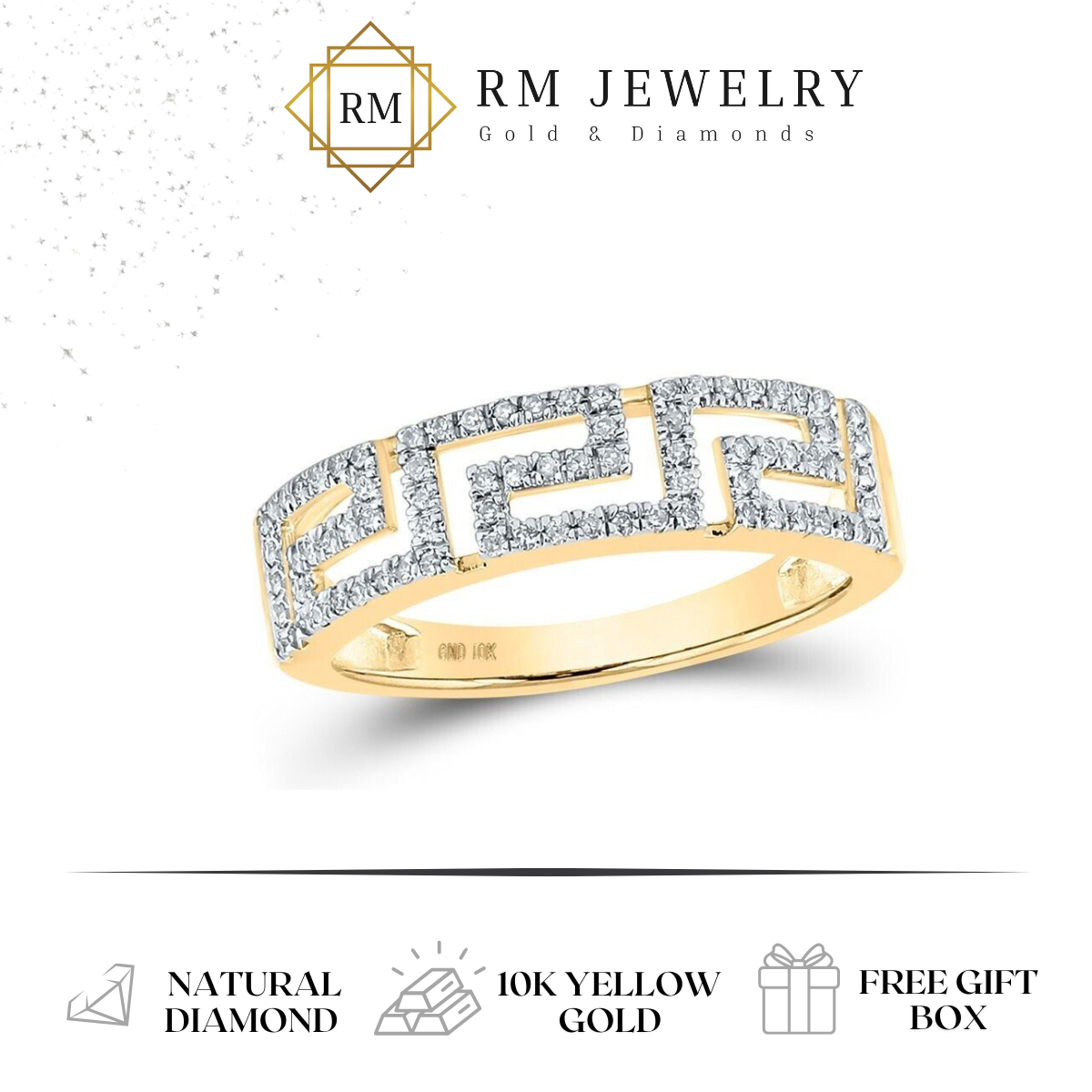 0.20cttw Diamond Wedding Womens Band Greek Key 10k Yellow Gold Ring