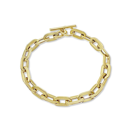 14k Gold Paperclip Chain Toggle Bracelet 7 inch