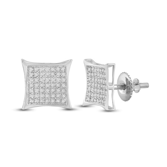 0.33ctw Round Diamond Kite Square Cluste Stud Earrings 10k White Gold Screw back