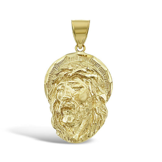 Jesus Head Pendant Real 10k Yellow Gold Charm 1.5"