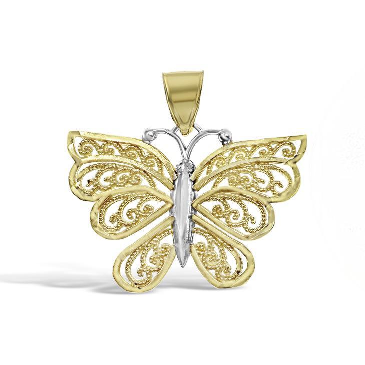 Butterfly Pendant Charm 10k Two Tone Gold 0.7 inch