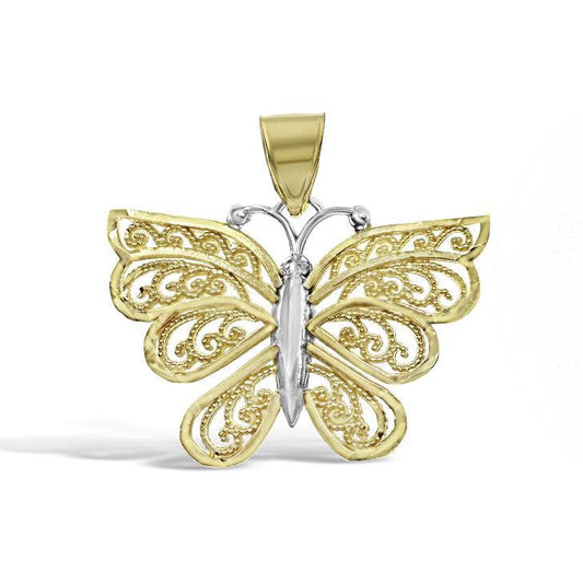 Butterfly Pendant Charm 10k Two Tone Gold 0.7 inch