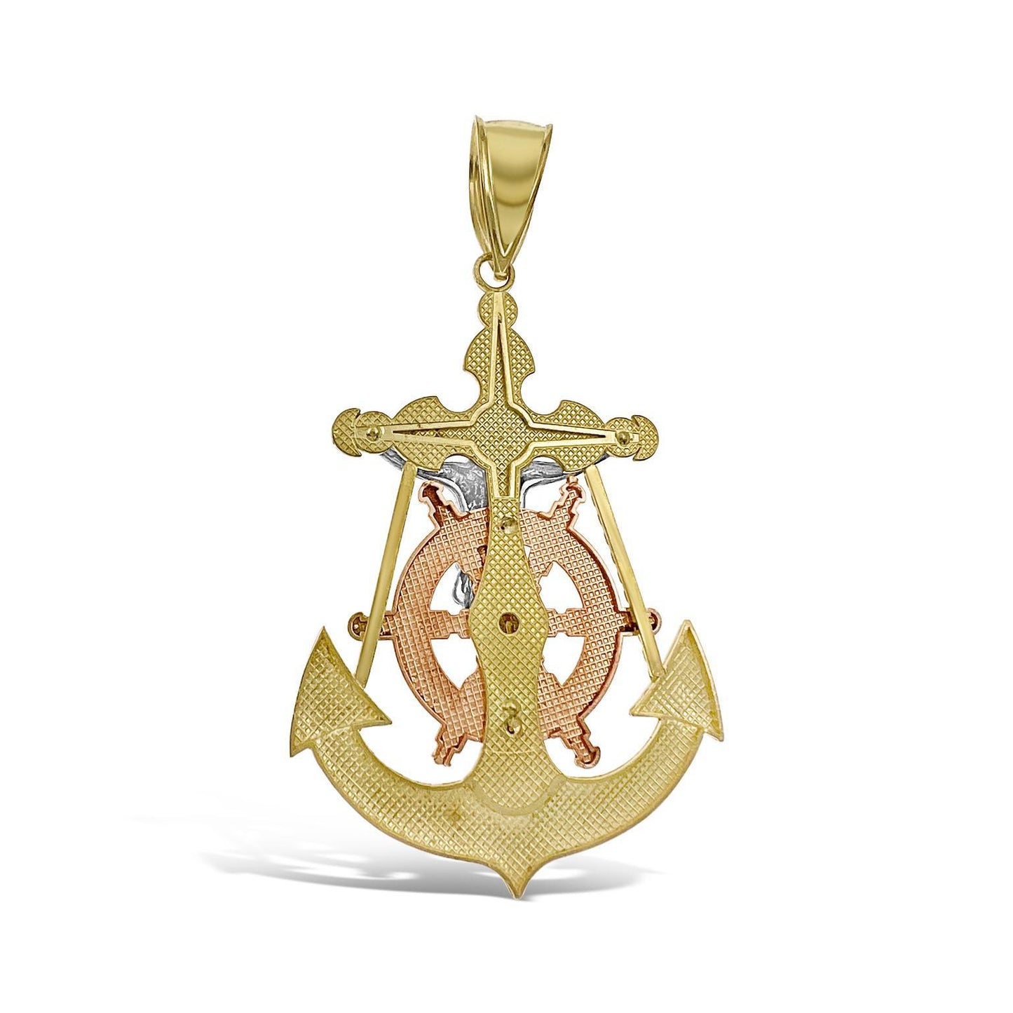 Anchor Jesus Crucifix Cross Mens Pendant 10k Three Tone Gold Charm 2.6 inch