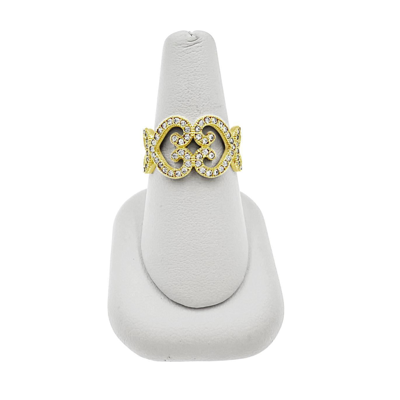 14K Yellow Gold Filigree Scroll Design Band Ring