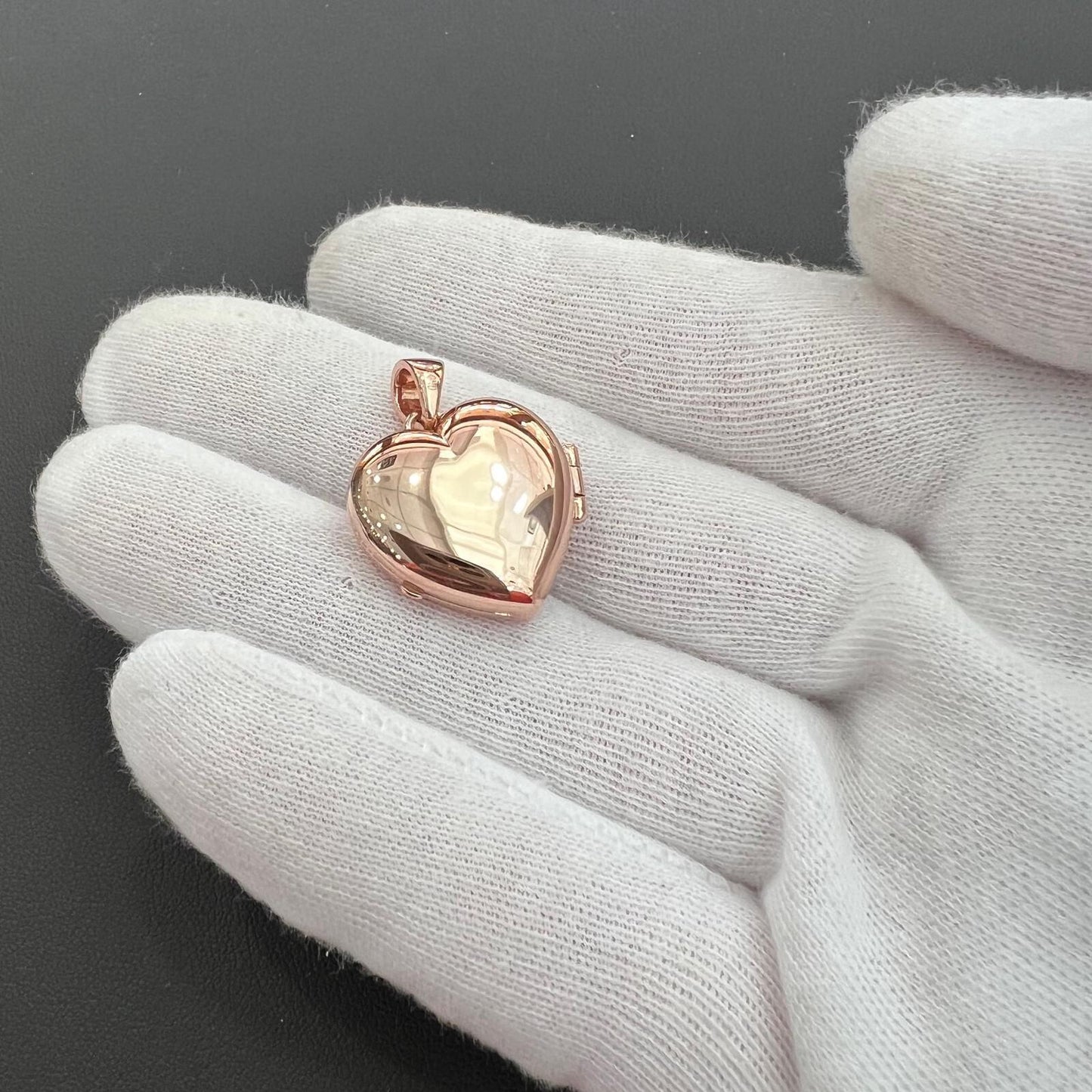 Chocolate Diamond Heart Locket Double Picture Photo Pendant 10k Rose Gold Memory