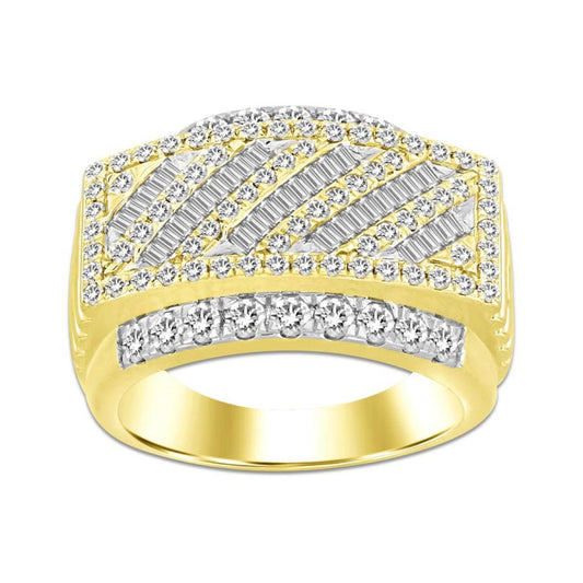 2.0cttw Diamond Baguette / Round Mens Band Square Ring 10k Yellow Gold