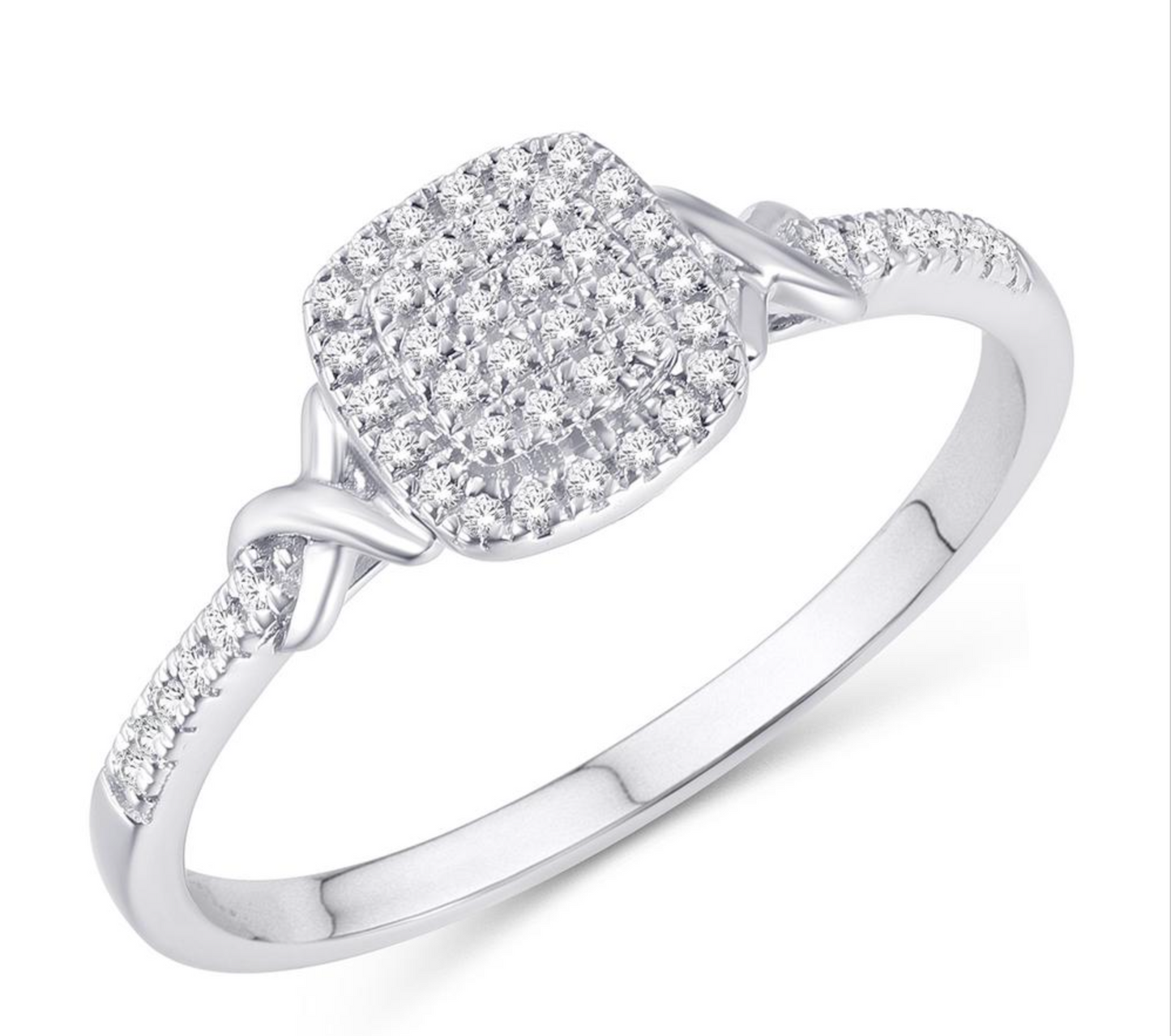 Diamond Engagement Bridal Cushion Ring 10k White Gold