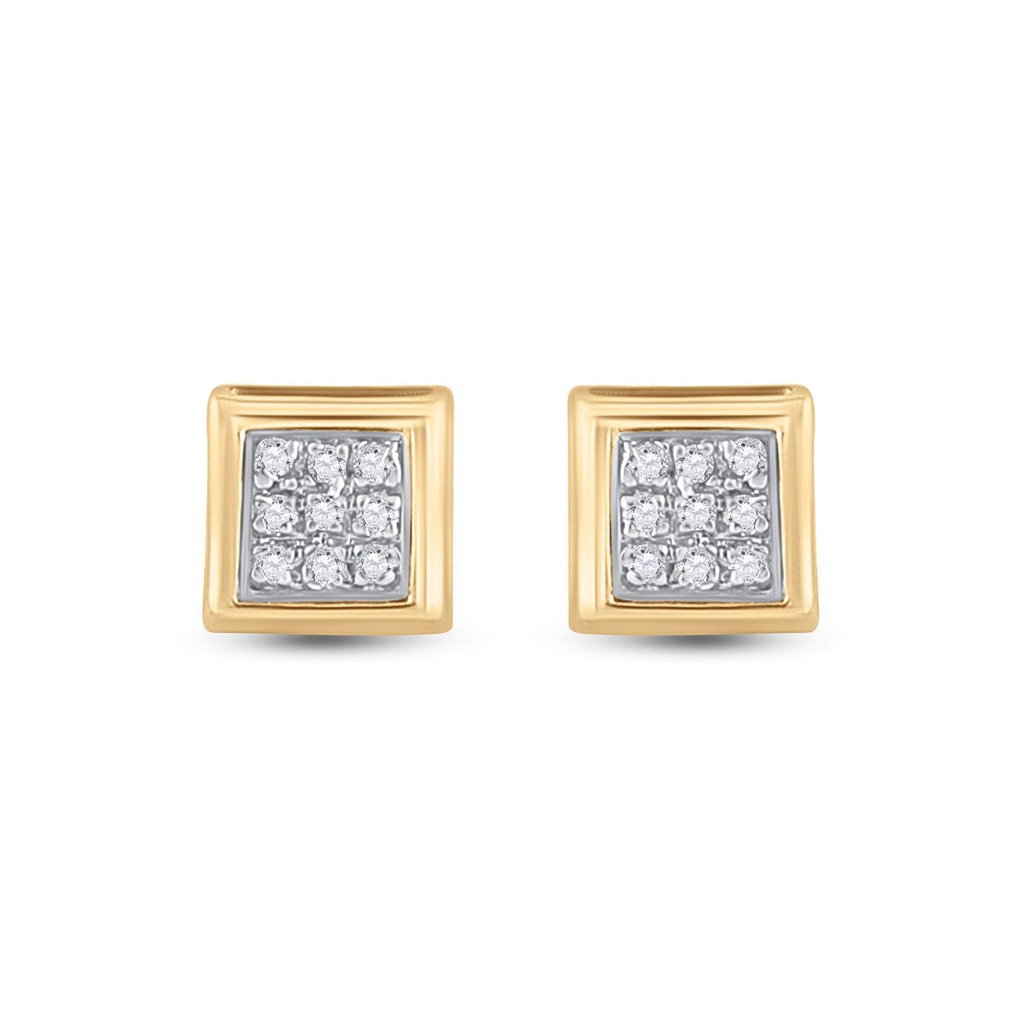 Diamond Stud Square Mens Earrings 10k Yellow Gold Screw Back