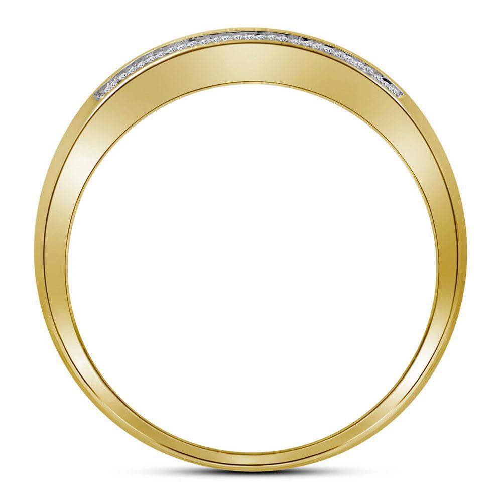 Diamond Mens Wedding Band Ring 10K Yellow Gold Pave Set Wide Style