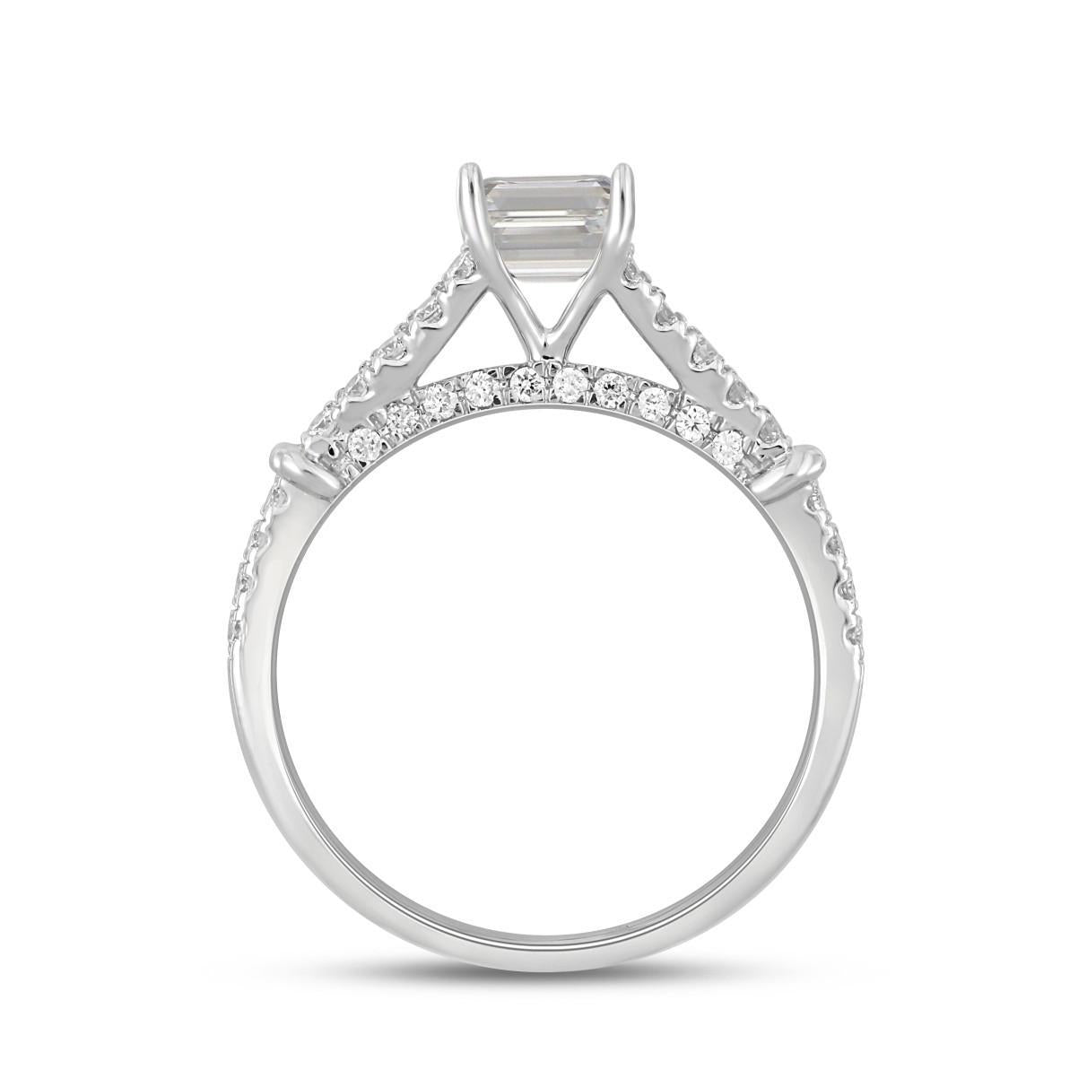 2 cttw Lab Grown Emerald Round Diamond Engagement Ring 14k White Gold
