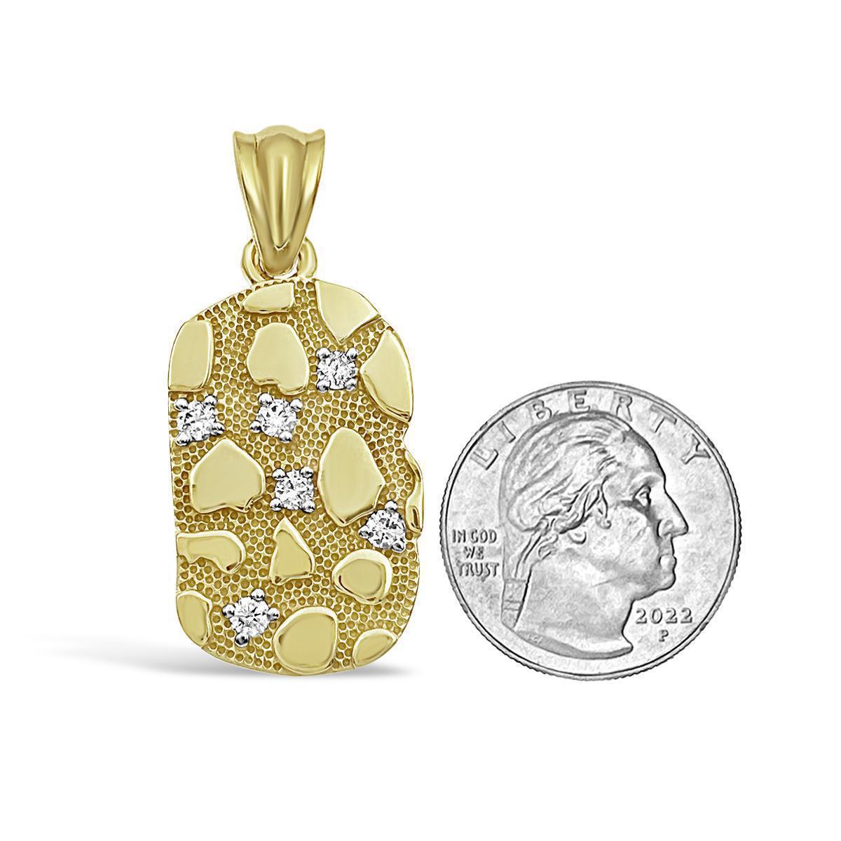 0.62cttw Diamond Nugget Dog Tag Pendant 10k Yellow Gold Mens Charm 1.7"