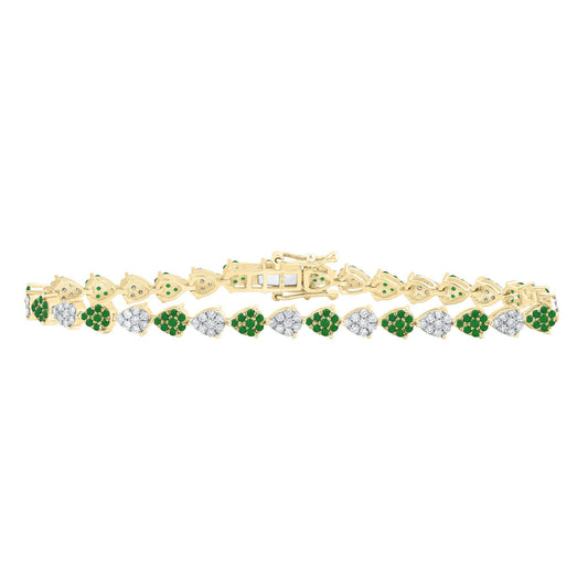 Natural Emerald & Diamond Pear Shape Tennis Bracelet 10k Yellow Gold 2 Cttw